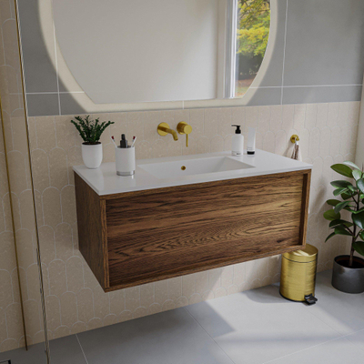 Saniclass Holz Frame Meuble sous lavabo de salle de bains - 100x45x40cm - 1 tiroir - Noyer pure