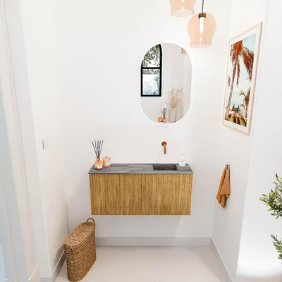 Mondiaz JOYA-DLUX 90cm toiletmeubel - kleur Oak - Wastafel FAYE positie Rechts Zonder kraangat kleur Sombra.