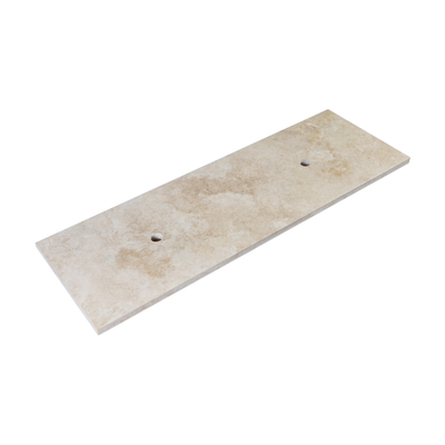 Saniclass Travertine plan sous vasque - 140x46cm - sans trous de robinet - 2 découpes pour siphon - pierre naturelle marbrée
