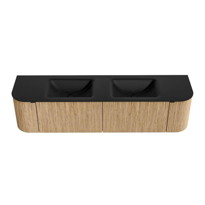 MONDIAZ KURVE meuble de salle de bains 180 cm avec module 25 Len R couleur Chêne avec 2 tiroirs et 2 portes. Lavabo CLOUD double sans trou de robinet Urban.