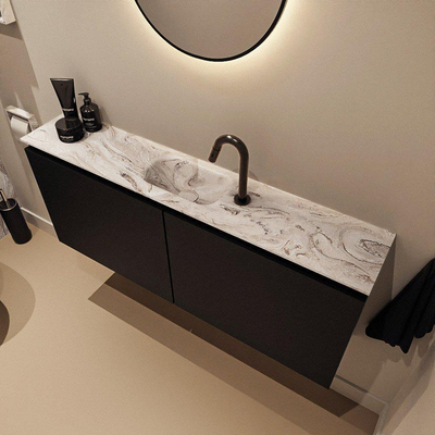 MONDIAZ TURE-DLUX Meuble de toilettes 120 cm Urban. Lavabo EDEN Glace position centrale. Avec 1 trou de robinet.