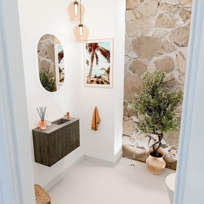 Mondiaz JOYA-DLUX 60cm toiletmeubel - kleur Shadow - Wastafel FAYE positie Rechts 1 kraangat kleur Oza.