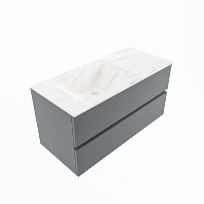 Mondiaz VICA-DLUX ensemble de meuble de salle de bain - 100cm - meuble sous-vasque plata - 2 tiroirs - lavabo encastré cloud gauche - sans trous de robinet - version haute de 60cm - ostra