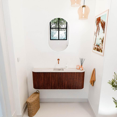 Mondiaz JOYA-DLUX 113.2cm toiletmeubel - ronding links en rechts kleur Ruby - Wastafel FAYE positie Midden Zonder kraangat kleur Nata.