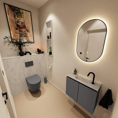 MONDIAZ TURE-DLUX Meuble toilette - 60cm - Dark Grey - EDEN - vasque Opalo - position centrale - 1 trou de robinet