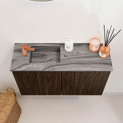 Mondiaz JOYA-DLUX 70cm meuble de salle de bains - couleur Walnut - Vasque FAYE position Gauche 1 trou de robinet couleur Sombra.