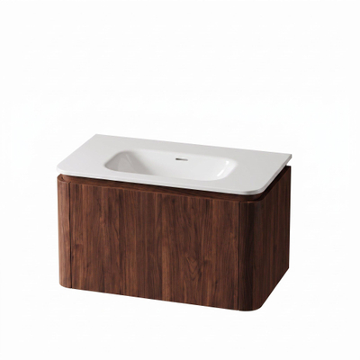 Royal Plaza Terra Ensemble meuble de salle de bains - 80x47x46cm - vasque en solid surface blanc brillant - 1 vasque - sans trou de robinet - 2 tiroirs - châtaignier (noyer)