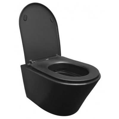 Wiesbaden Vesta wandcloset rimless met Shade slim toiletzitting softclose en quick release mat zwart SHOWROOMMODEL