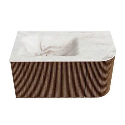 MONDIAZ KURVE-DLUX 85cm Meuble salle de bain avec module 25 D - couleur Walnut - 1 tiroir - 1 porte - vasque CLOUD gauche - 1 trou de robinet - couleur Frappe