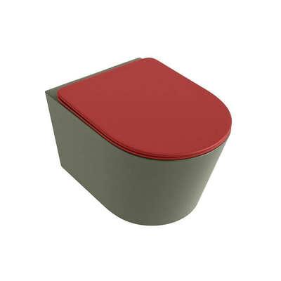 Mondiaz LAVIE WC suspendu – sans bride – 36 x 53 cm – avec abattant softclose – Army (vert), abattant Fire (rouge)