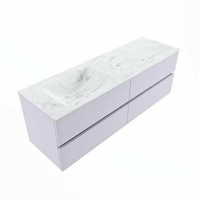 Mondiaz VICA-DLUX ensemble de meuble de salle de bain - 150cm - meuble sous-vasque cale - 4 tiroirs - lavabo encastré cloud gauche - 1 trou de robinet - version haute de 60cm - opalo