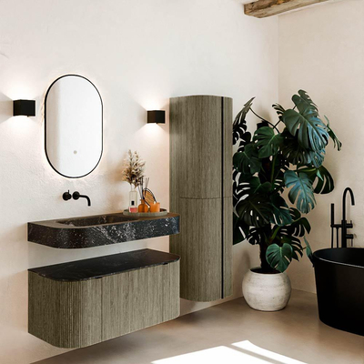 MONDIAZ THOR-DLUX Meuble de salle de bains - 100cm - arrondi gauche + droite - couleur Shadow - 1 tiroir et 2 portes - Vasque suspendue CLOUD Gauche sans trou de robinet - couleur Lava