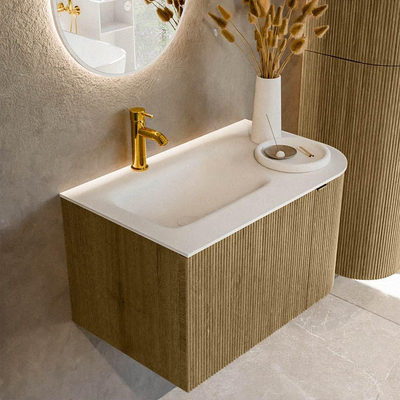 Mondiaz KURVE Badkamermeubelset - 75x46x40cm - 1 lade - 1 deur - wastafel solid surface - links - 1 kraangat - Dusk