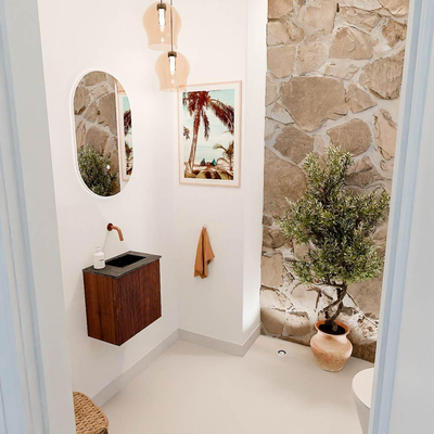 Mondiaz JOYA-DLUX 40cm toiletmeubel - kleur Ruby - Wastafel FAYE positie Rechts Zonder kraangat kleur Lava.