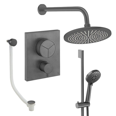 Crosswater MPRO Regendoucheset inbouw - 2 hendels - badafvoer - 30cm douchekop - handdouche - glijstang - wandarm - slate gunmetal (antraciet)
