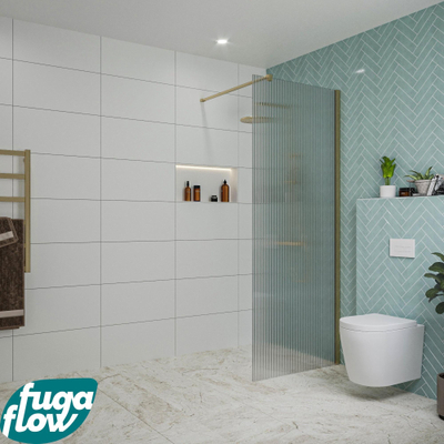 FugaFlow Eccelente Vetro inloopdouche badkamer - 80x200cm - ribbelglas - wandarm - geborsteld messing -