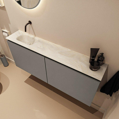MONDIAZ TURE-DLUX Meuble toilette - 120cm - Smoke - EDEN - vasque Ostra - position gauche - sans trou de robinet