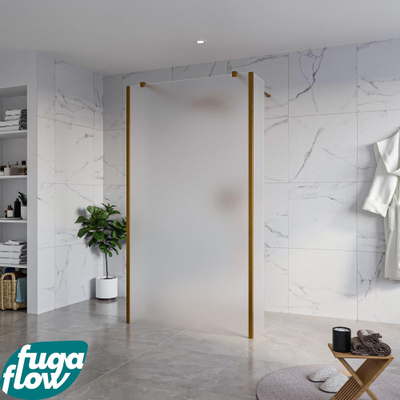 FugaFlow Eccelente Vetro Vrijstaande inloopdouche badkamer - 110x200cm - Glas mat - antikalk - 8mm veiligheidsglas - 2 zijwanden 40cm - met wandarmen en hoekprofielen - Koper geborsteld -