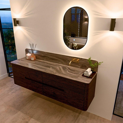 Mondiaz CIRO-DLUX Badkamermeubelset - 170x45x50cm - Solid surface wastafel Sombra - 1 wasbak Rechts - zonder kraangaten - 4 lades - Walnut