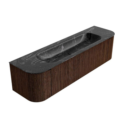 MONDIAZ KURVE-DLUX 170cm badmeubel met module 25 Len R kleur Walnut met 1 lade en 2 deuren. Wastafel BIG LARGE midden 2 kraangaten kleur Lava.