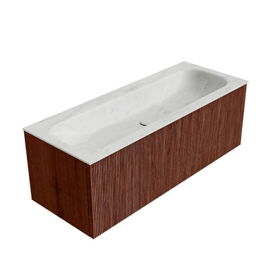 Mondiaz KURVE-DLUX Ensemble de meuble salle de bain - 120x46x40cm - 1 tiroir - lavabo en solid surface - milieu - 1 trou de robinet - Ruby