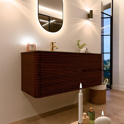 Mondiaz CIRO-DLUX Meuble de salle de bains - 120x45x50cm - Plan vasque solid surface Oza - 1 vasque à gauche - 1 trou de robinet - 2 tiroirs - Ruby