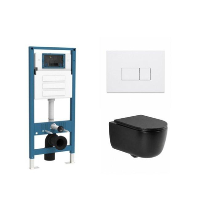 QeramiQ Dely Swirl Toiletset - inbouwreservoir Qeramiq Flush - slim zitting - kunststof glans witte bedieningsplaat - rechthoekige knoppen - mat zwart