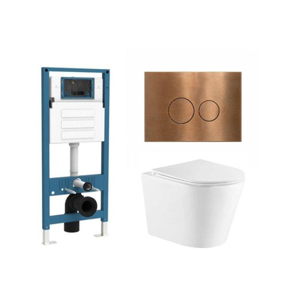 QeramiQ Dely Ensemble WC - réservoir encastré Qeramiq Flush - abattant slim - plaque de commande en métal cuivre - boutons ronds - blanc brillant