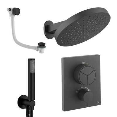 Crosswater MPRO inbouw regendoucheset – Ø30 cm hoofddouche – 20.2 cm gebogen wandarm – badafvoer – zwart mat