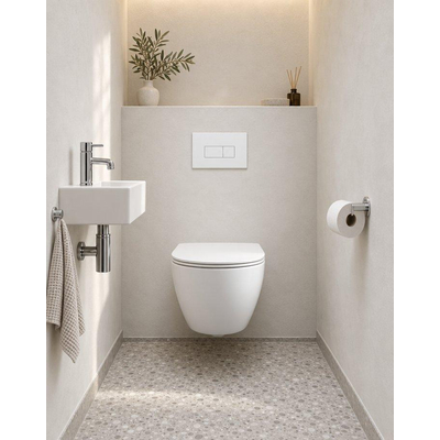 QeramiQ Dely Swirl Ensemble WC Compact - réservoir encastré QeramiQ flush - abattant fin - plaque de commande métallique blanc mat - boutons rectangulaires - blanc mat