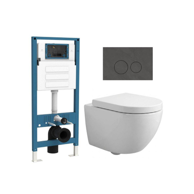 QeramiQ Dely Swirl Compact Ensemble WC - réservoir encastré QeramiQ flush - abattant 25 mm - plaque de commande en marbre foncé - boutons ronds - blanc brillant