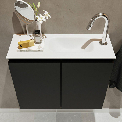 MONDIAZ TURE Kit lave-mains - 60x23x50cm - 1 trou de robinet - 2 portes - urban mat - Lavabo à droite - Solid Surface Blanc