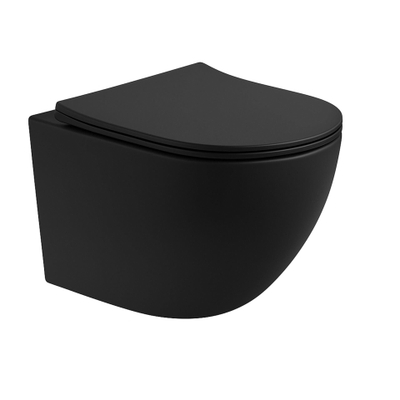 Aloni Pro Toilet suspendu - 36x49x32cm - chasse tourbillonnante - sans rebord - avec abattant - softclose - quick release - compact - noir mat