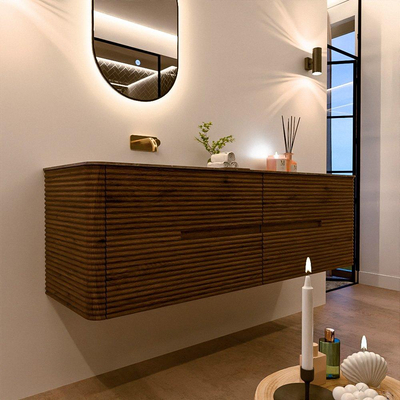 Mondiaz CIRO-DLUX Badkamermeubelset - 160x45x50cm - Solid surface wastafel Oza - 1 wasbak Links - zonder kraangaten - 4 lades - Dusk