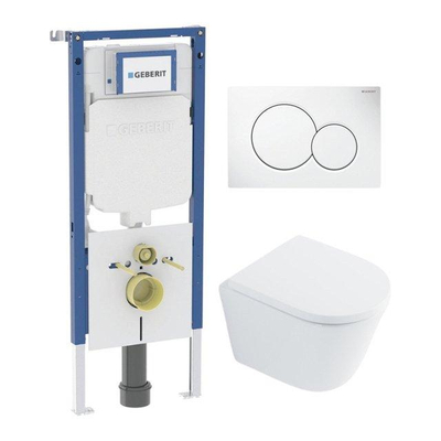 QeramiQ Dely Toiletset - Geberit UP720 inbouwreservoir - witte bedieningsplaat - softclose toilet zitting 35 mm - glans wit