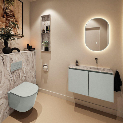 MONDIAZ TURE-DLUX Meuble toilette - 80cm - Greey - EDEN - vasque Glace - position droite - sans trou de robinet