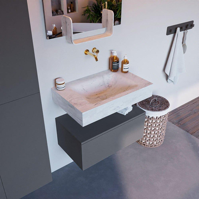 Mondiaz ALAN-DLUX Ensemble de meuble - 70cm - meuble Plata mat - 1 tiroir - Lavabo Cloud Opalo suspendu - vasque Centre - 0 trous de robinet