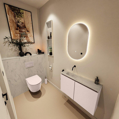 MONDIAZ TURE-DLUX Meuble WC 80cm Rosee. Lavabo EDEN Opalo position gauche. Sans trou de robinet.