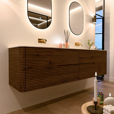 Mondiaz CIRO-DLUX Badkamermeubelset - 190x45x50cm - Solid surface wastafel Ostra - 2 wasbak Dubbel - zonder kraangaten - 4 lades - Dusk