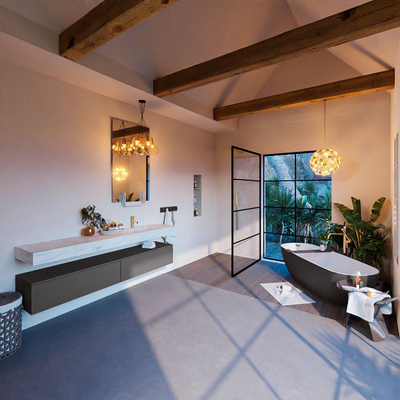 Mondiaz ALAN-DLUX Ensemble de meuble - 200cm - meuble Dark grey mat - 2 tiroirs - Lavabo Cloud Opalo suspendu - vasque Droite - 1 trou de robinet