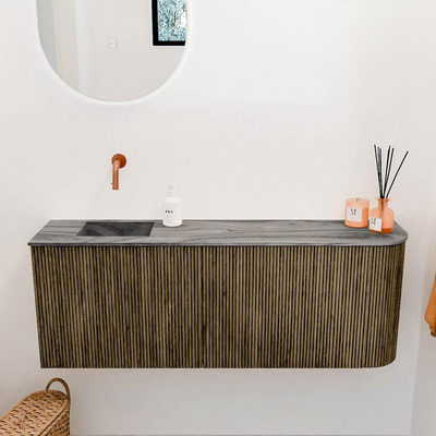Mondiaz JOYA-DLUX 111.6cm toiletmeubel - ronding rechts kleur Dusk - Wastafel FAYE positie Links Zonder kraangat kleur Sombra.
