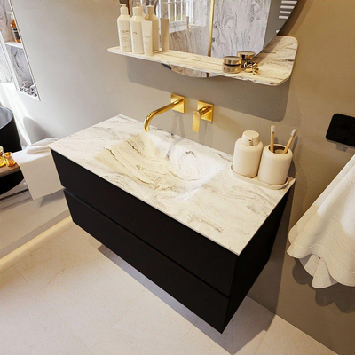 Mondiaz VICA-DLUX ensemble de meuble de salle de bain - 100cm - meuble sous-vasque urban - 2 tiroirs - lavabo encastré cloud milieu - sans trous de robinet - version haute de 60cm - glace