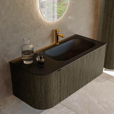 Mondiaz KURVE Badkamermeubelset - 105x46x40cm - 1 lade - 1 deur - wastafel solid surface - rechts - 1 kraangat - Shadow