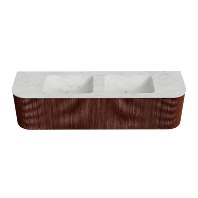 Mondiaz KURVE-DLUX Ensemble de meuble de salle de bains - 170x46x40cm - 1 tiroir - 2 portes - lavabo solid surface - double - sans trou de robinet - Ruby