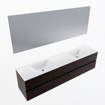 Mondiaz VICA ensemble de meuble de salle de bain - 200cm - meuble sous-vasque marron foncé - 4 tiroirs - lavabo nuage double - sans trous de robinet - couleur talc - miroir LED - version XL 60cm de haut