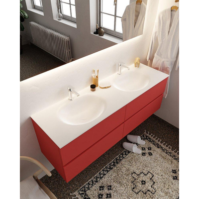 Mondiaz VICA ensemble de meuble de salle de bain - 150cm - meuble sous-vasque fire - 4 tiroirs - lavabo moon double - 2 trous de robinet - version XL 60cm haut