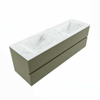 Mondiaz VICA-DLUX ensemble de meuble de salle de bain - 150cm - meuble sous-vasque armée - 2 tiroirs - lavabo encastré nuage double - 2 trous de robinet - version haute de 60cm - opalo