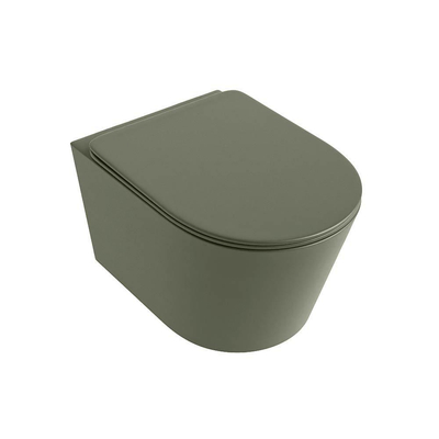 Mondiaz LAVIE WC suspendu – sans bride – 36 x 53 cm – avec abattant softclose – Army (vert)