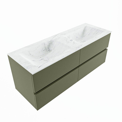 Mondiaz VICA-DLUX ensemble de meuble de salle de bain - 130cm - meuble sous-vasque armée - 4 tiroirs - lavabo encastré nuage double - 2 trous de robinet - miroir modèle spot - version XL 60cm haut - opalo