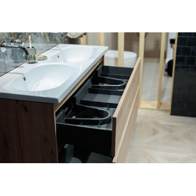 Saniclass Palermo Meuble lavabo - 120x47x3.5cm - trop-plein - 2 lavabos gauche/droite - sans trou de robinet - céramique - blanc
